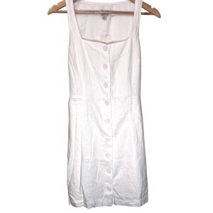 NWT A‎ New Day Small White Linen Button Front Square Neck Tank Dress Resort Wear